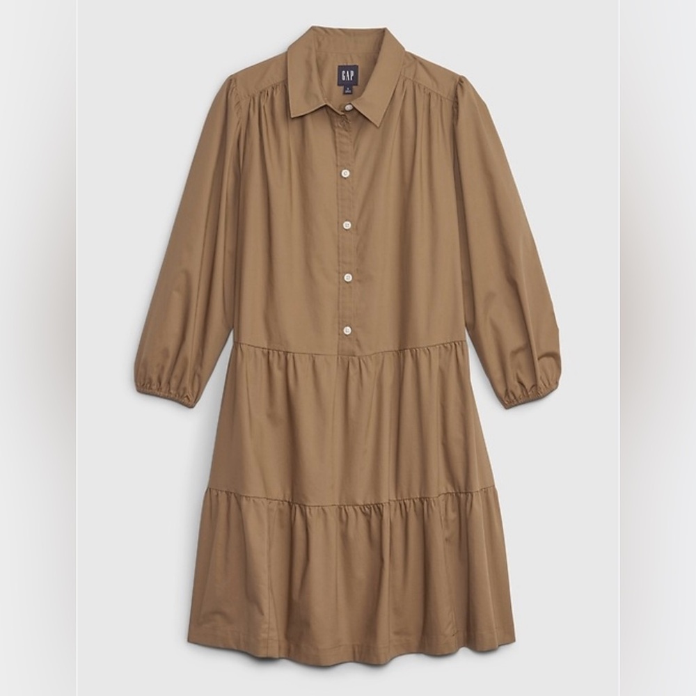 GAP Ribbed Puff Sleeve Midi Dress Size M brown